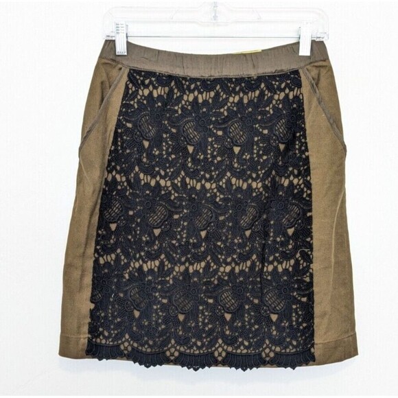 Anthropologie Maeve Rione Pencil Skirt Green Lace Size 6 - Picture 1 of 12